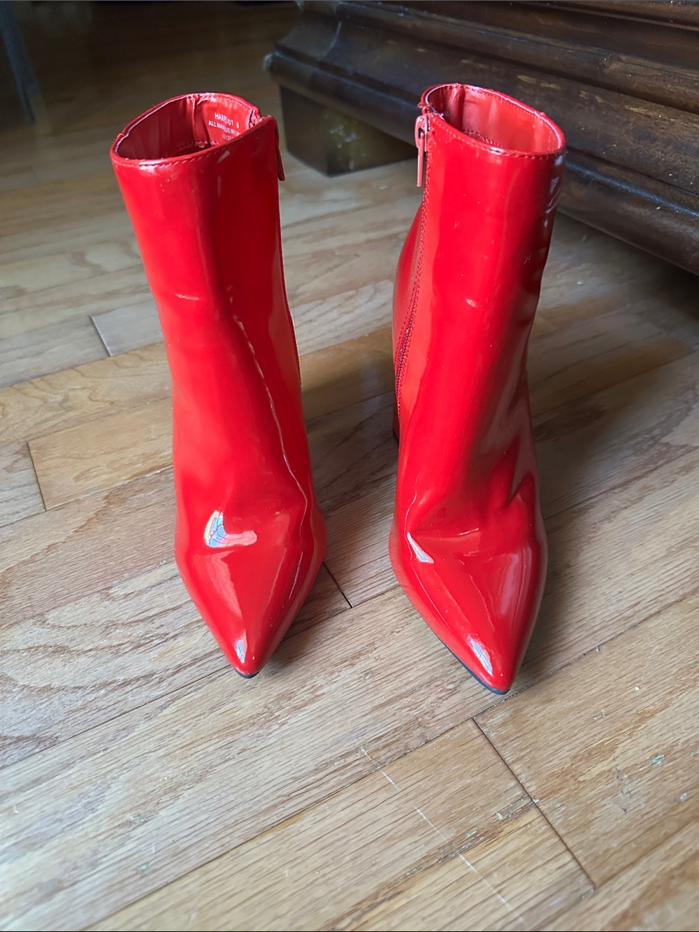 BAMBOO Red Patent Pointed Ankle Booties